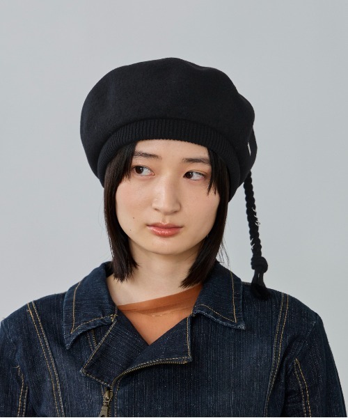 OVERRIDE（オーバーライド）の「OVERRIDE  BASQUE LONGMITUAMI BERET / オーバーライド（ハンチング/ベレー帽・レディース・ブラック/ブルー/ホワイト・58cm）」の2枚目の写真