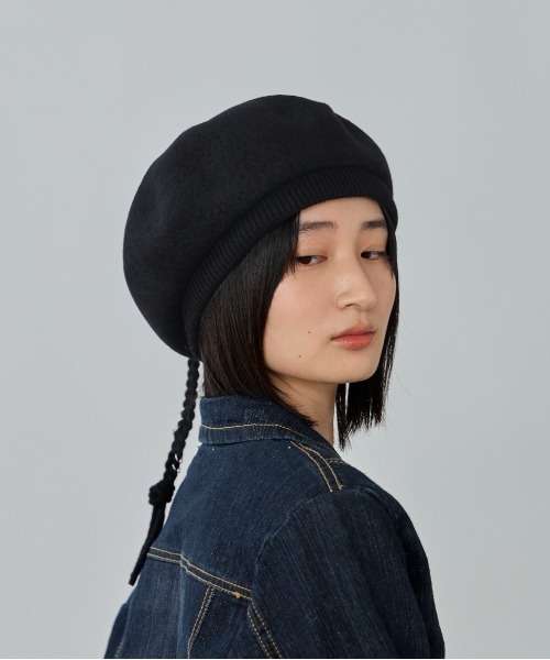 OVERRIDE（オーバーライド）の「OVERRIDE  BASQUE LONGMITUAMI BERET / オーバーライド（ハンチング/ベレー帽・レディース・ブラック/ブルー/ホワイト・58cm）」の7枚目の写真