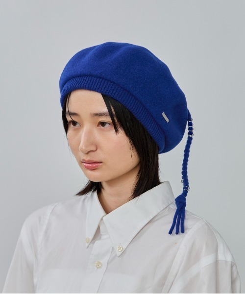 OVERRIDE（オーバーライド）の「OVERRIDE  BASQUE LONGMITUAMI BERET / オーバーライド（ハンチング/ベレー帽・レディース・ブラック/ブルー/ホワイト・58cm）」の15枚目の写真