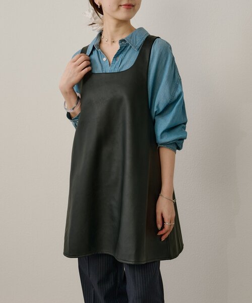 Omekashi（オメカシ）の「フェイクレザースクエアミニジャンスカ（ワンピース・レディース・ブラック/モカ・38/36）」の4枚目の写真