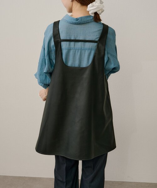 Omekashi（オメカシ）の「フェイクレザースクエアミニジャンスカ（ワンピース・レディース・ブラック/モカ・38/36）」の8枚目の写真