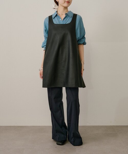 Omekashi（オメカシ）の「フェイクレザースクエアミニジャンスカ（ワンピース・レディース・ブラック/モカ・38/36）」の10枚目の写真