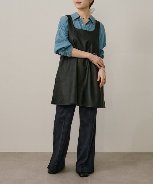 Omekashi（オメカシ）の「フェイクレザースクエアミニジャンスカ（ワンピース・レディース・ブラック/モカ・38/36）」の11枚目の写真