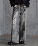 SERACE（セラス）の「【SERACE】Vintage design fringe zip wide flare denim pants / ヴィンテージデザインフリンジジップワイドフレアデニムパンツ（デニムパンツ・L）」