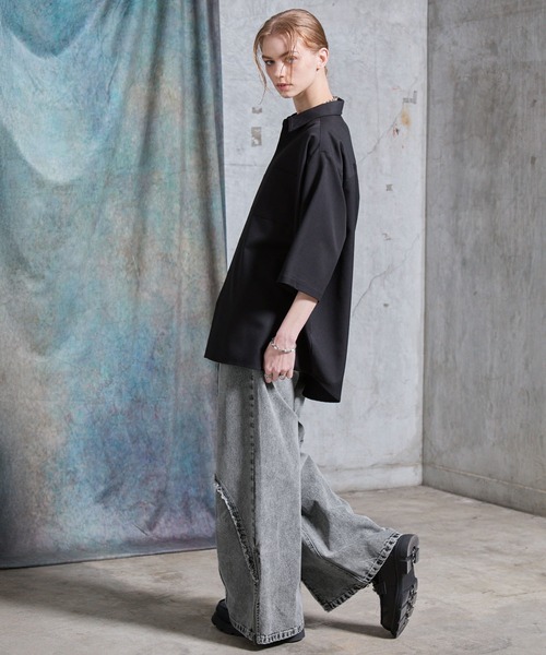 SERACE（セラス）の「【SERACE】Vintage design fringe zip wide flare denim pants / ヴィンテージデザインフリンジジップワイドフレアデニムパンツ（デニムパンツ・メンズ・ブラック/サックスブルー/ライトグレー/ホワイト・L/M/S）」の22枚目の写真