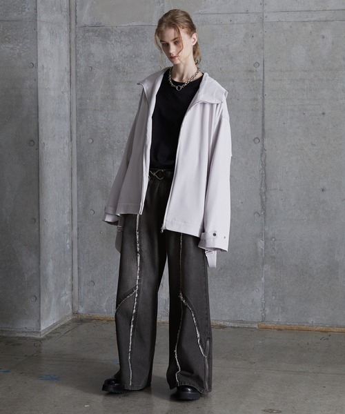 SERACE（セラス）の「【SERACE】Vintage design fringe zip wide flare denim pants / ヴィンテージデザインフリンジジップワイドフレアデニムパンツ（デニムパンツ・メンズ・ブラック/サックスブルー/ライトグレー・L/M/S）」の8枚目の写真