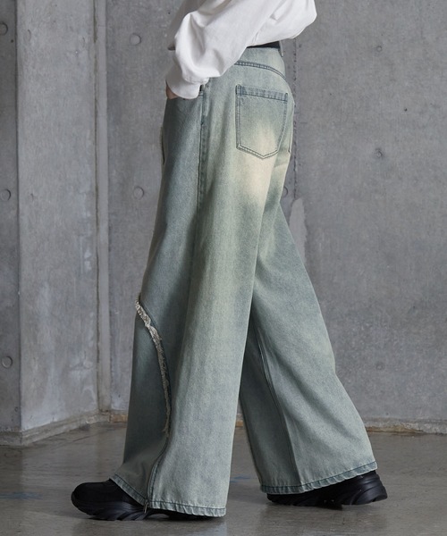 ヴィンテージ ワイド フレア スラックス SERACE】Side button loose drape wide flare slacks / サイド