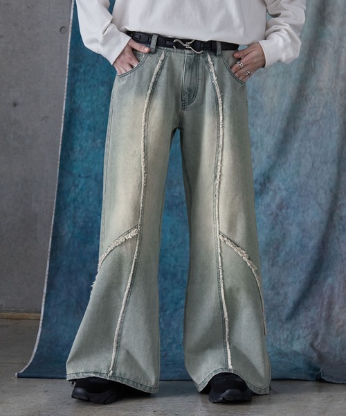 SERACE（セラス）の「【SERACE】Vintage design fringe zip wide flare denim pants / ヴィンテージデザインフリンジジップワイドフレアデニムパンツ（デニムパンツ・メンズ・ブラック/サックスブルー/ライトグレー・L/M/S）」の21枚目の写真