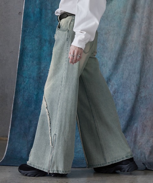 SERACE（セラス）の「【SERACE】Vintage design fringe zip wide flare denim pants / ヴィンテージデザインフリンジジップワイドフレアデニムパンツ（デニムパンツ・メンズ・ブラック/サックスブルー/ライトグレー・L/M/S）」の22枚目の写真