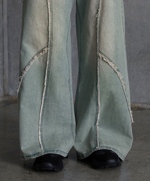 ヴィンテージ フレア スラックス vintage フレアデニムパンツ スリム 総柄 ネイビー/CW269 - メルカリ