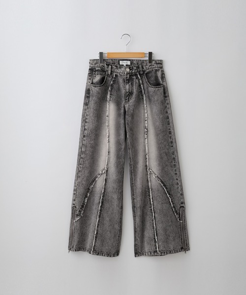A様 SERACE】Vintage design fringe zip wide flare denim pants