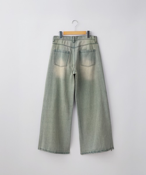 SERACE】Vintage design fringe zip wide flare denim pants