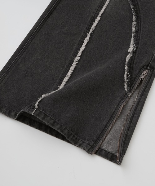 ヴィンテージ ワイド フレア スラックス SERACE】Vintage design fringe zip wide flare denim pants