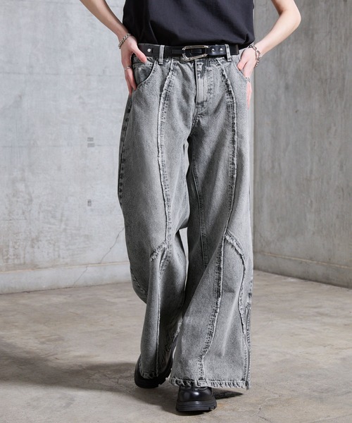 SERACE（セラス）の「【SERACE】Vintage design fringe zip wide flare denim pants / ヴィンテージデザインフリンジジップワイドフレアデニムパンツ（デニムパンツ・メンズ・ブラック/サックスブルー/ライトグレー/ホワイト・L/M/S）」の5枚目の写真
