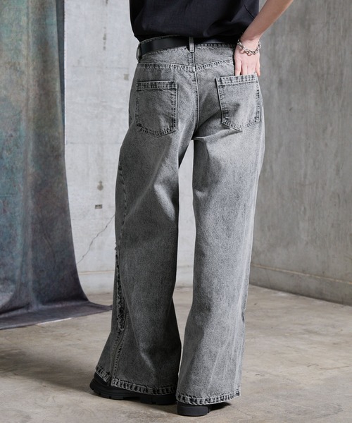 SERACE（セラス）の「【SERACE】Vintage design fringe zip wide flare denim pants / ヴィンテージデザインフリンジジップワイドフレアデニムパンツ（デニムパンツ・メンズ・ブラック/サックスブルー/ライトグレー/ホワイト・L/M/S）」の11枚目の写真