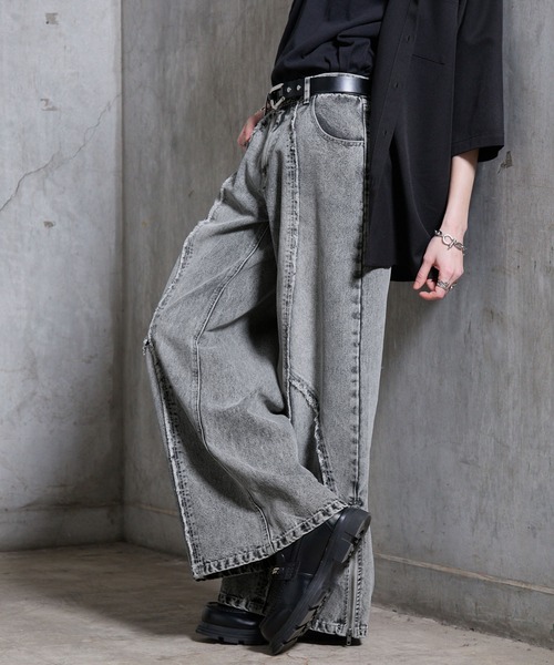 SERACE（セラス）の「【SERACE】Vintage design fringe zip wide flare denim pants / ヴィンテージデザインフリンジジップワイドフレアデニムパンツ（デニムパンツ・メンズ・ブラック/サックスブルー/ライトグレー/ホワイト・L/M/S）」の13枚目の写真