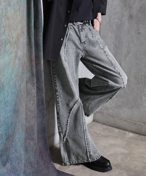 SERACE（セラス）の「【SERACE】Vintage design fringe zip wide flare denim pants / ヴィンテージデザインフリンジジップワイドフレアデニムパンツ（デニムパンツ・メンズ・ブラック/サックスブルー/ライトグレー/ホワイト・L/M/S）」の15枚目の写真