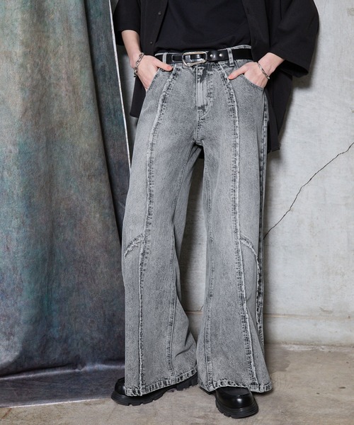 SERACE（セラス）の「【SERACE】Vintage design fringe zip wide flare denim pants / ヴィンテージデザインフリンジジップワイドフレアデニムパンツ（デニムパンツ・メンズ・ブラック/サックスブルー/ライトグレー/ホワイト・L/M/S）」の16枚目の写真
