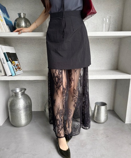 TREOVER(トレオーバー)の「コーデのバリエーションが増える♪ マルチウェイレーススカート(スカート・レディース・ブラック/オフホワイト・FREE)」の10枚目の写真