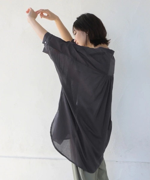 Bou Jeloud(ブージュルード)の「ボイルBIGポケットチュニック(シャツ/ブラウス・レディース・チャコールグレー/ベージュ/ラベンダー/ピンク・38)」の10枚目の写真