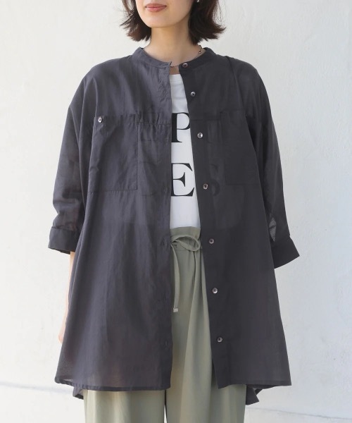 Bou Jeloud(ブージュルード)の「ボイルBIGポケットチュニック(シャツ/ブラウス・レディース・チャコールグレー/ベージュ/ラベンダー/ピンク・38)」の14枚目の写真