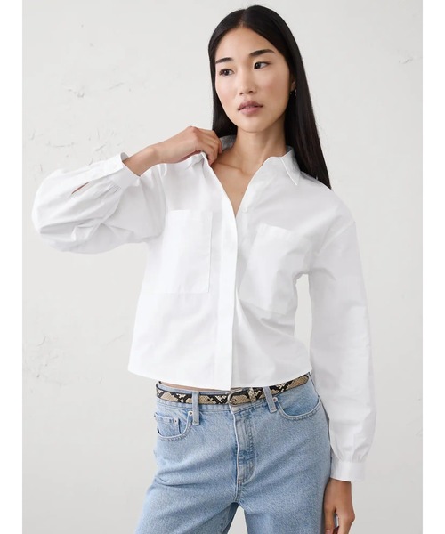 BANANA REPUBLIC FACTORY STORE(バナナリパブリック ファクトリーストア)の「BANANA REPUBLIC FACTORY STORE クロップド ダブルポケットシャツ(シャツ/ブラウス・レディース・グリーン/ホワイト/レッド・L/S/XS/M)」の1枚目の写真