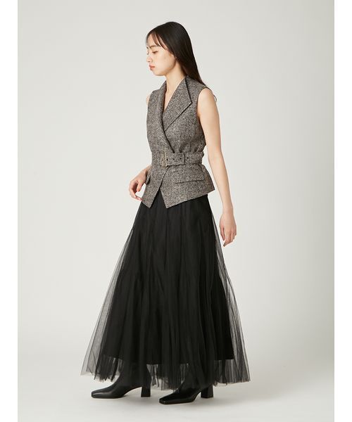 レース&シフォンフレアスカートセットアップ値下げしました セットアップ レーストップス レーススカート[品番：JSFW0013878