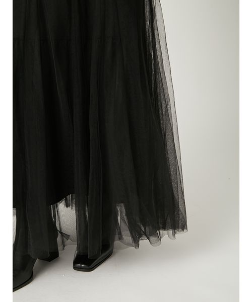 ブラウン ベスト・チュールスカートセットアップ ジュノア JUNOAH サイドベルトショートベスト＋プリーツスカート