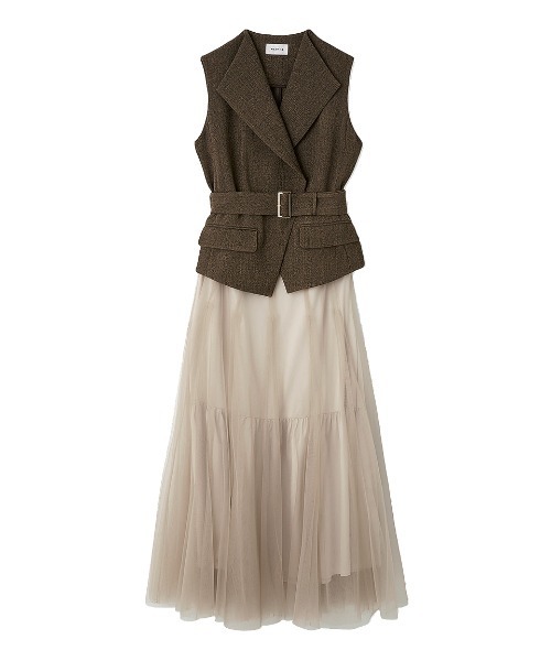 00サイズ】ジレチュールスカートセットアップ（ワンピース