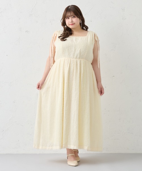 大きいサイズ】アソートスクエアネックノースリーブワンピ