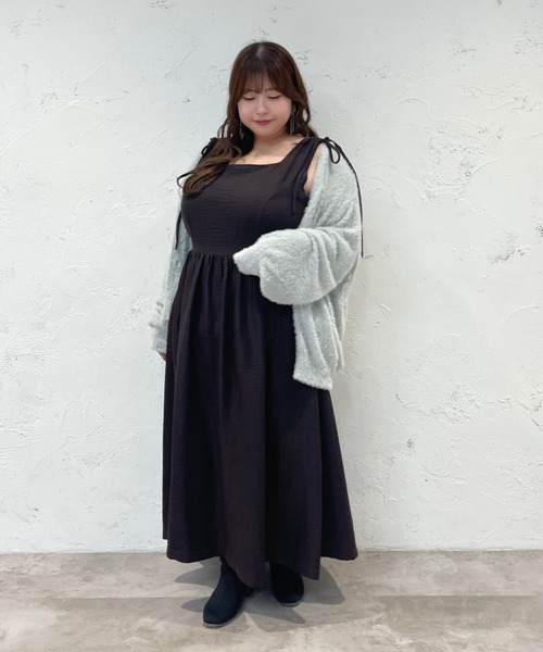 大きいサイズ】アソートスクエアネックノースリーブワンピ