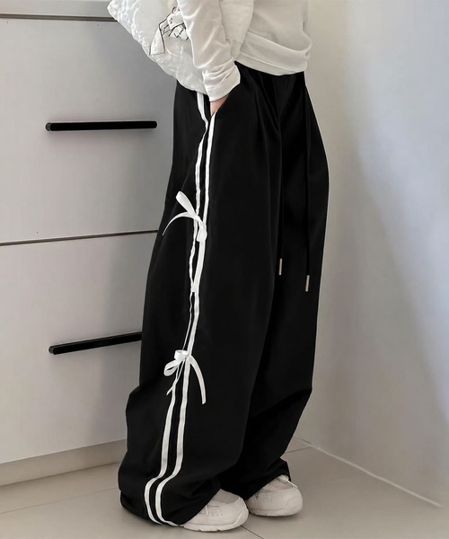 aimoha(アイモハ)の「【-aimoha-KIDS-】リボンライン ワイドパンツ (OG)(その他パンツ・キッズ・ネイビー/ブラック/グレー/ライトピンク・120/130/140/150/160/170)」の2枚目の写真