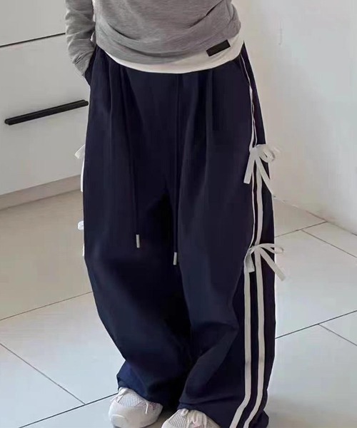 aimoha（アイモハ）の「【-aimoha-KIDS-】リボンライン ワイドパンツ（その他パンツ・キッズ・ネイビー・120/130/140/150/160/170）」の5枚目の写真