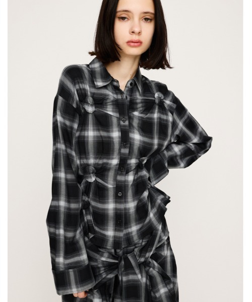 セール】CHECK KNOT DETAIL SH チェック タックド ディテール シャツ