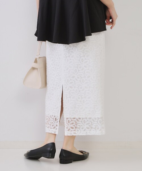 OPAQUE.CLIP（オペークドットクリップ）の「《美人百花掲載》レースイージーナロースカート【洗濯機洗い可】（スカート・レディース・ダークブラウン/ホワイト・38/40）」の8枚目の写真
