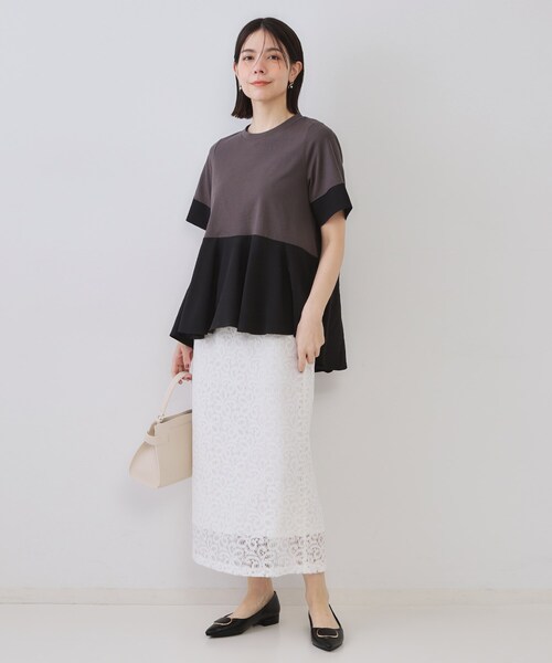 OPAQUE.CLIP（オペークドットクリップ）の「《美人百花掲載》レースイージーナロースカート【洗濯機洗い可】（スカート・レディース・ダークブラウン/ホワイト・38/40）」の9枚目の写真