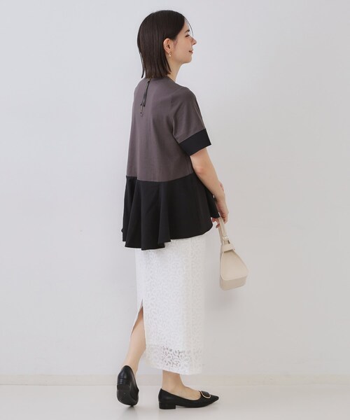 OPAQUE.CLIP（オペークドットクリップ）の「《美人百花掲載》レースイージーナロースカート【洗濯機洗い可】（スカート・レディース・ダークブラウン/ホワイト・38/40）」の10枚目の写真