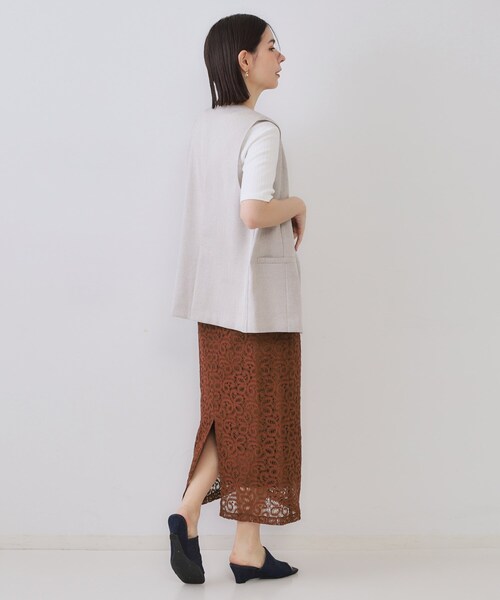 OPAQUE.CLIP（オペークドットクリップ）の「《美人百花掲載》レースイージーナロースカート【洗濯機洗い可】（スカート・レディース・ダークブラウン/ホワイト・38/40）」の14枚目の写真