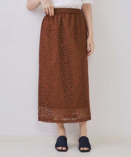 OPAQUE.CLIP（オペークドットクリップ）の「《美人百花掲載》レースイージーナロースカート【洗濯機洗い可】（スカート・レディース・ダークブラウン/ホワイト・38/40）」の16枚目の写真