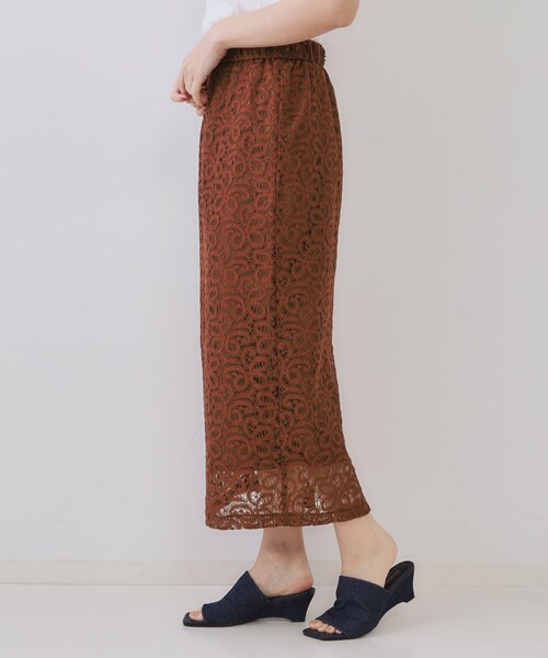 OPAQUE.CLIP（オペークドットクリップ）の「《美人百花掲載》レースイージーナロースカート【洗濯機洗い可】（スカート・レディース・ダークブラウン/ホワイト・38/40）」の17枚目の写真