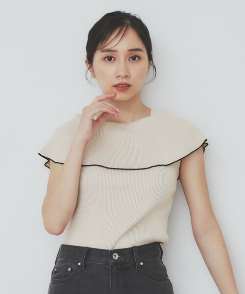 index(インデックス)の「前後2wayオフショルビッグカラーニット【洗濯機洗い可/抗ピル】(ニット/セーター・レディース・ネイビー系5/ホワイト系5/ベージュ系その他7/パープル系1・36/38/40)」の12枚目の写真