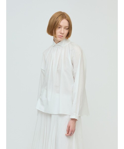 セール】mizuiro ind スタンドシャツカラーギャザーシャツ（シャツ