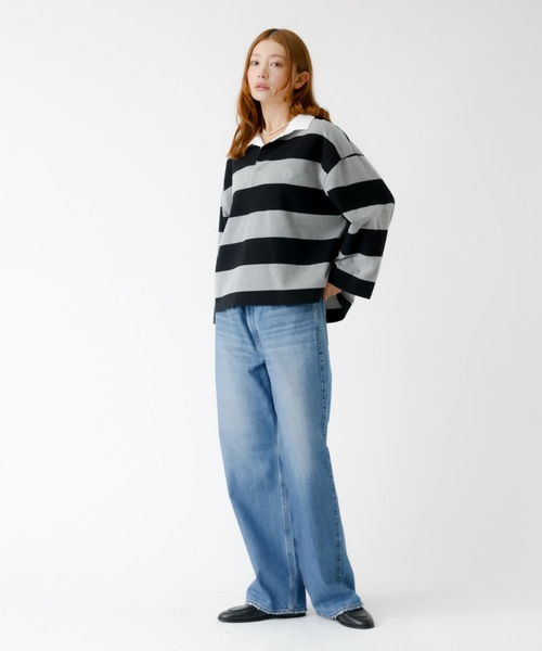 PARROTT CANVAS(パロットキャンバス)の「【PARROTT CANVAS/パロットキャンバス】クロップド ワイド ラガーシャツ(ポロシャツ・レディース・ブラック/グリーン・フリー)」の4枚目の写真