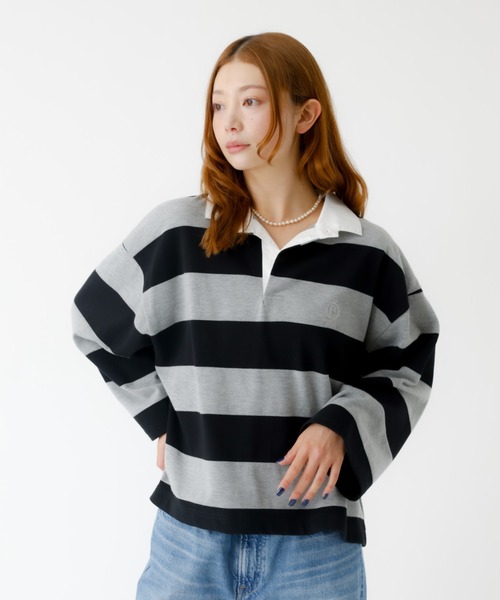 PARROTT CANVAS(パロットキャンバス)の「【PARROTT CANVAS/パロットキャンバス】クロップド ワイド ラガーシャツ(ポロシャツ・レディース・ブラック/グリーン・フリー)」の5枚目の写真