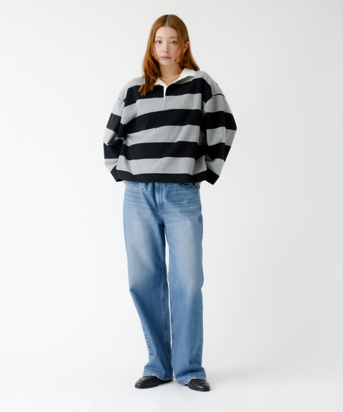 PARROTT CANVAS(パロットキャンバス)の「【PARROTT CANVAS/パロットキャンバス】クロップド ワイド ラガーシャツ(ポロシャツ・レディース・ブラック/グリーン・フリー)」の6枚目の写真