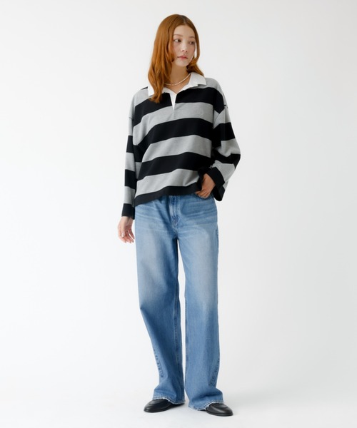 PARROTT CANVAS(パロットキャンバス)の「【PARROTT CANVAS/パロットキャンバス】クロップド ワイド ラガーシャツ(ポロシャツ・レディース・ブラック/グリーン・フリー)」の8枚目の写真