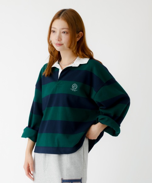 PARROTT CANVAS(パロットキャンバス)の「【PARROTT CANVAS/パロットキャンバス】クロップド ワイド ラガーシャツ(ポロシャツ・レディース・ブラック/グリーン・フリー)」の9枚目の写真