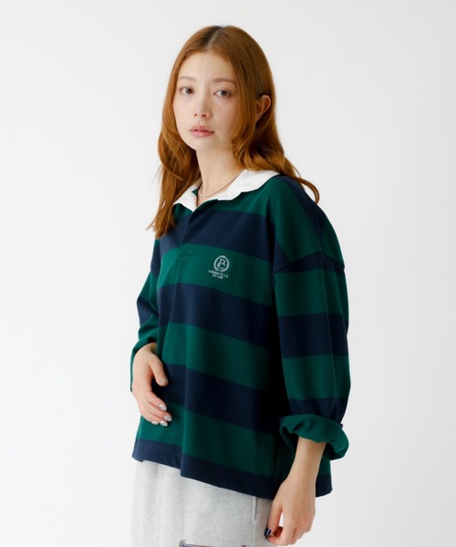 PARROTT CANVAS(パロットキャンバス)の「【PARROTT CANVAS/パロットキャンバス】クロップド ワイド ラガーシャツ(ポロシャツ・レディース・ブラック/グリーン・フリー)」の11枚目の写真