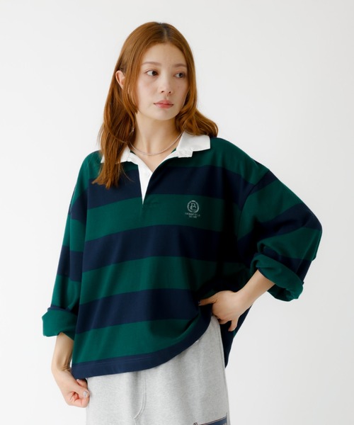 PARROTT CANVAS(パロットキャンバス)の「【PARROTT CANVAS/パロットキャンバス】クロップド ワイド ラガーシャツ(ポロシャツ・レディース・ブラック/グリーン・フリー)」の13枚目の写真