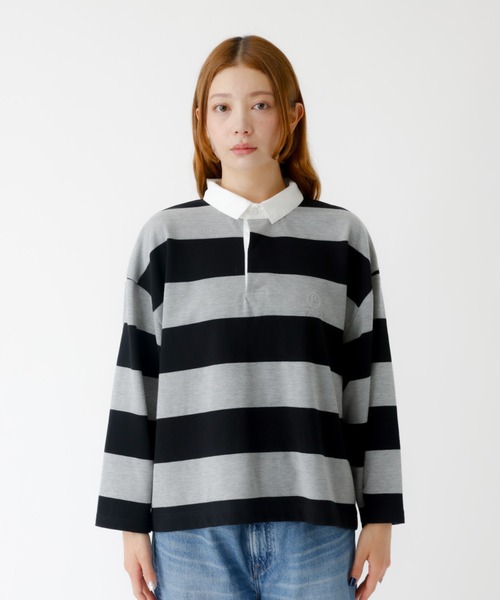 PARROTT CANVAS(パロットキャンバス)の「【PARROTT CANVAS/パロットキャンバス】クロップド ワイド ラガーシャツ(ポロシャツ・レディース・ブラック/グリーン・フリー)」の16枚目の写真